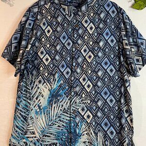 TOMMY BAHAMA SHIRT Mens M Blue Hawaiian 100% Silk Hula Girl Marlin Rouge Logo